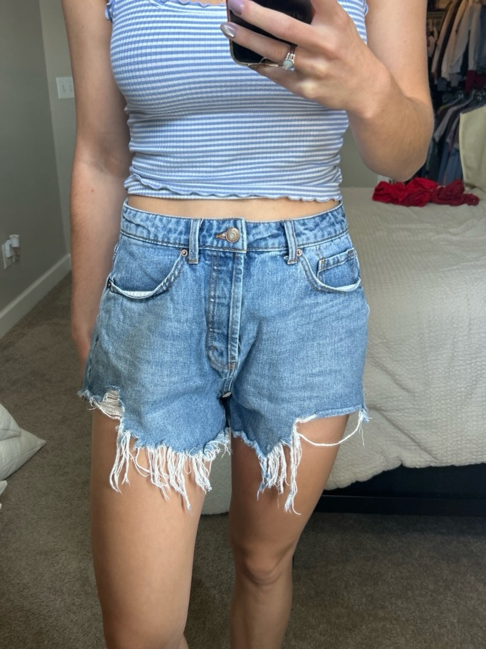 wild fable Light Blue Distressed High-Rise Denim Shorts